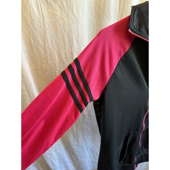 Adidas Jacket Womens‎ Small Pink Black 3 Stripes Full Zip Climalite Tracksuit - Picture 4 of 9